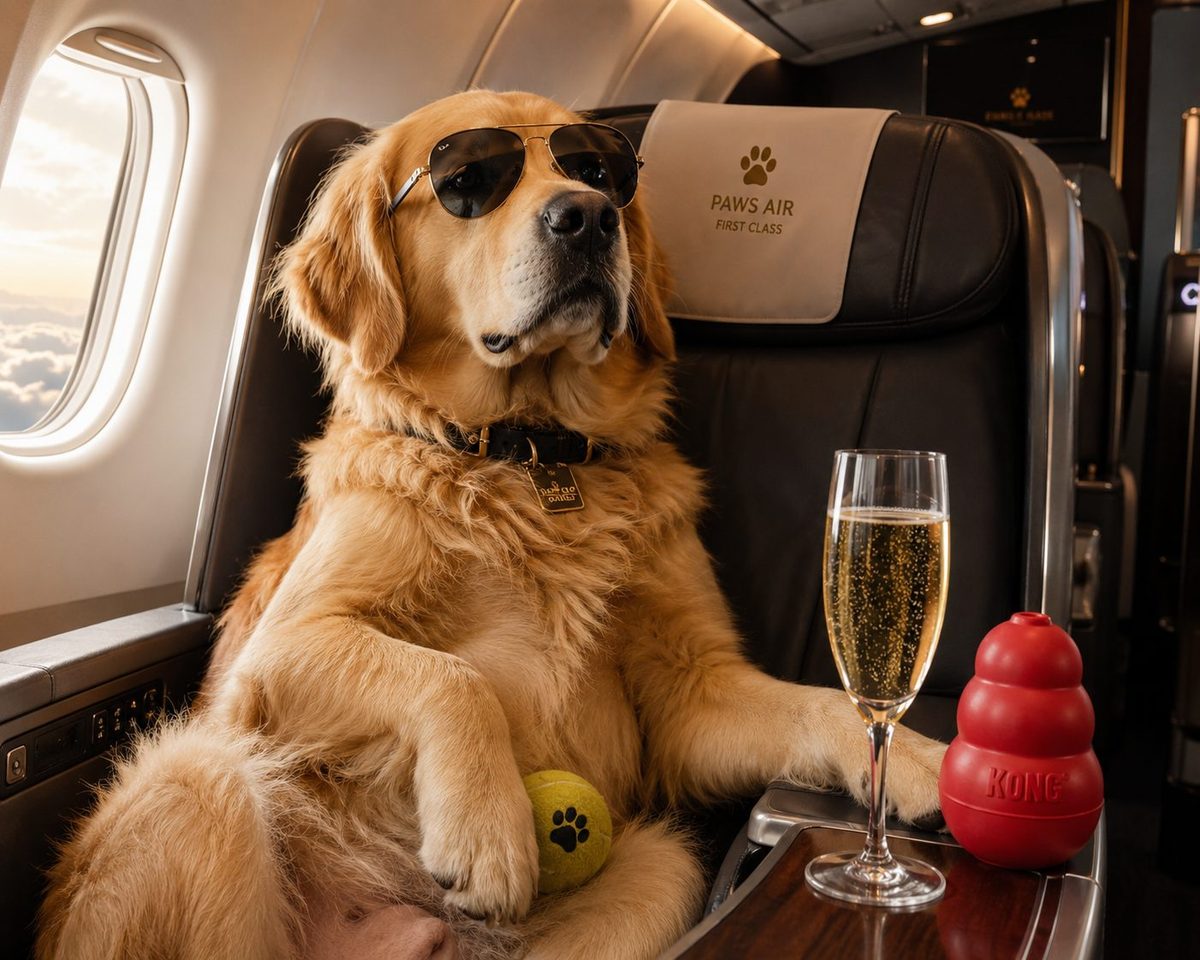 Dog ready to travel by plane